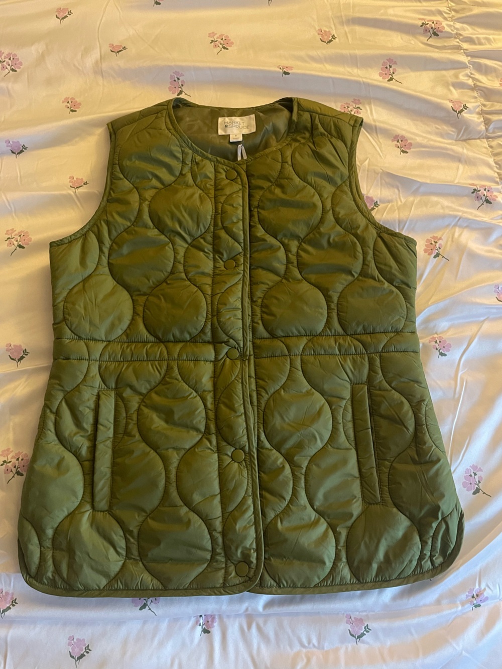Market & Spruce | Quilted Olive Green Sleeveless Vest | Women’s Vest | NWT - Picture 3 of 14